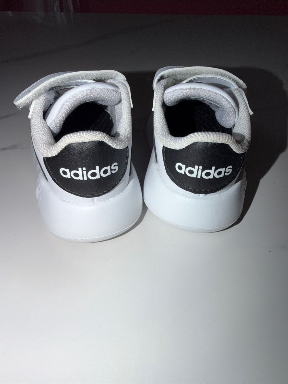 adidas Kids White and Black Hook-and-Loop Sneakers
